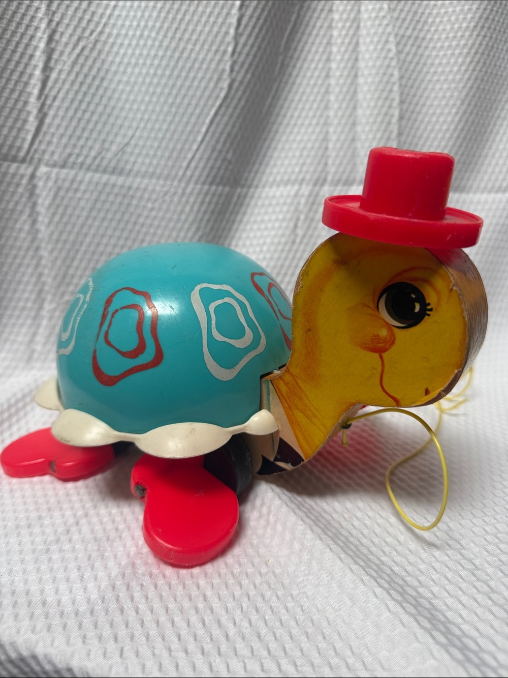 Vintage 1962 Fisher Price #773 Tip-Toe Turtle Pull Toy Working